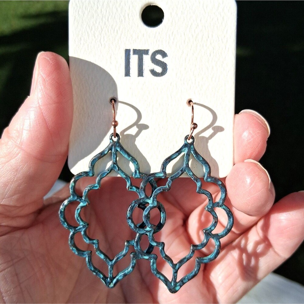 154 Dangle Earrings Moroccan Turquoise Blue & Black NWT